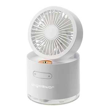 Aigostar - Bežični mini stolni ventilator s ovlaživačem zraka 10W/5V bijela