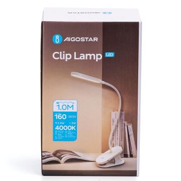 Aigostar - LED Prigušiva punjiva stolna lampa s kopčom LED/2,5W/5V 1200mAh bijela