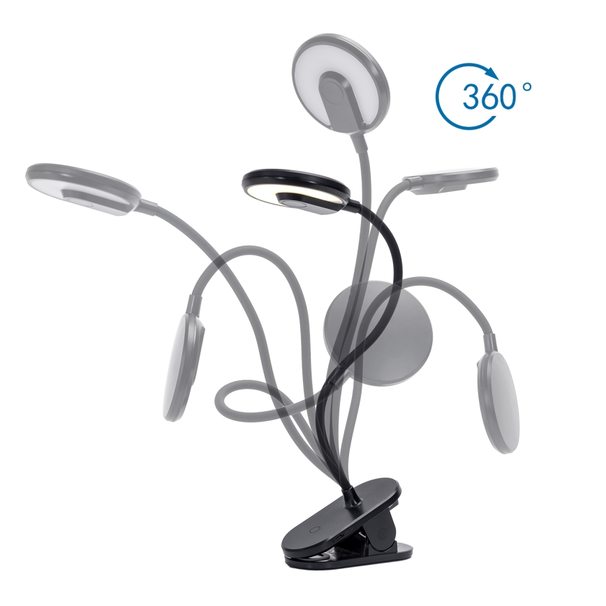 Aigostar - LED Prigušiva punjiva stolna lampa s kopčom LED/3W/5V 1800mAh crna