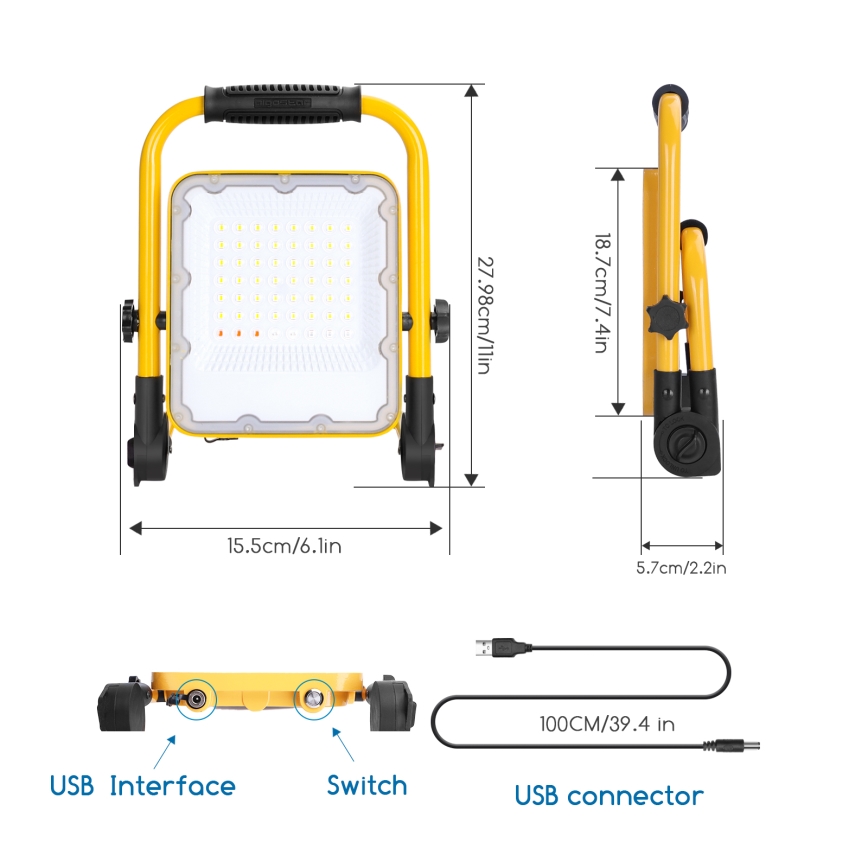 Aigostar - LED Prigušivi punjivi reflektor LED/30W/5V 6500K IP65