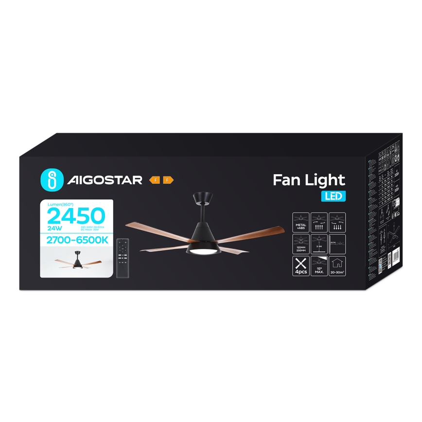 Aigostar - LED Prigušivi stropni ventilator LED/24W/230V 2700-6500K 132cm + daljinski upravljač