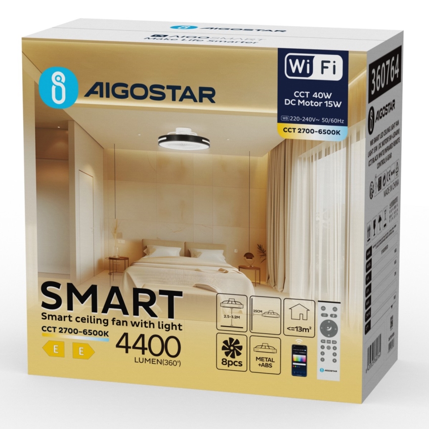 Aigostar - LED Prigušivi stropni ventilator LED/40W/230V 2700-6500K Wi-Fi + daljinski upravljač