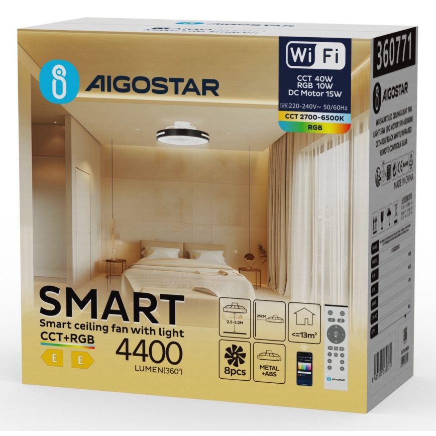 Aigostar - LED RGBW Prigušivi stropni ventilator LED/40W/230V 2700-6500K Wi-Fi + daljinski upravljač