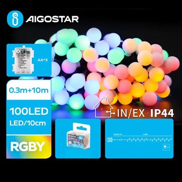 Aigostar - LED RGBY Vanjske božićne lampice 100xLED/3xAA/8 funkcija 10,3 m IP44