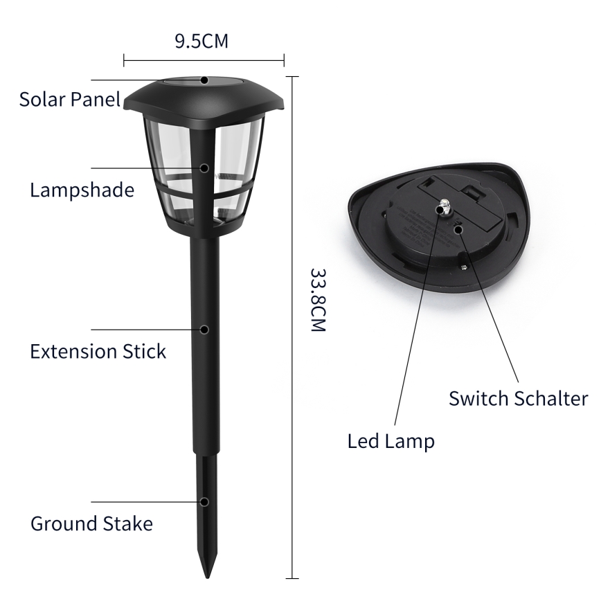 Aigostar - LED Solarna lampa LED/0,06W/2V 33,8 cm 6500K IP44 crna