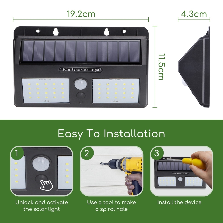 Aigostar - LED Vanjska solarna svjetiljka sa senzorom LED/2,29W/5,5V IP65