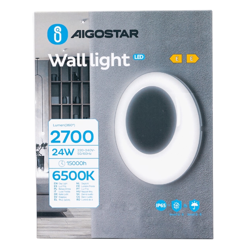 Aigostar - LED Vanjska zidna svjetiljka LED/24W/230V 6500K IP65 crna