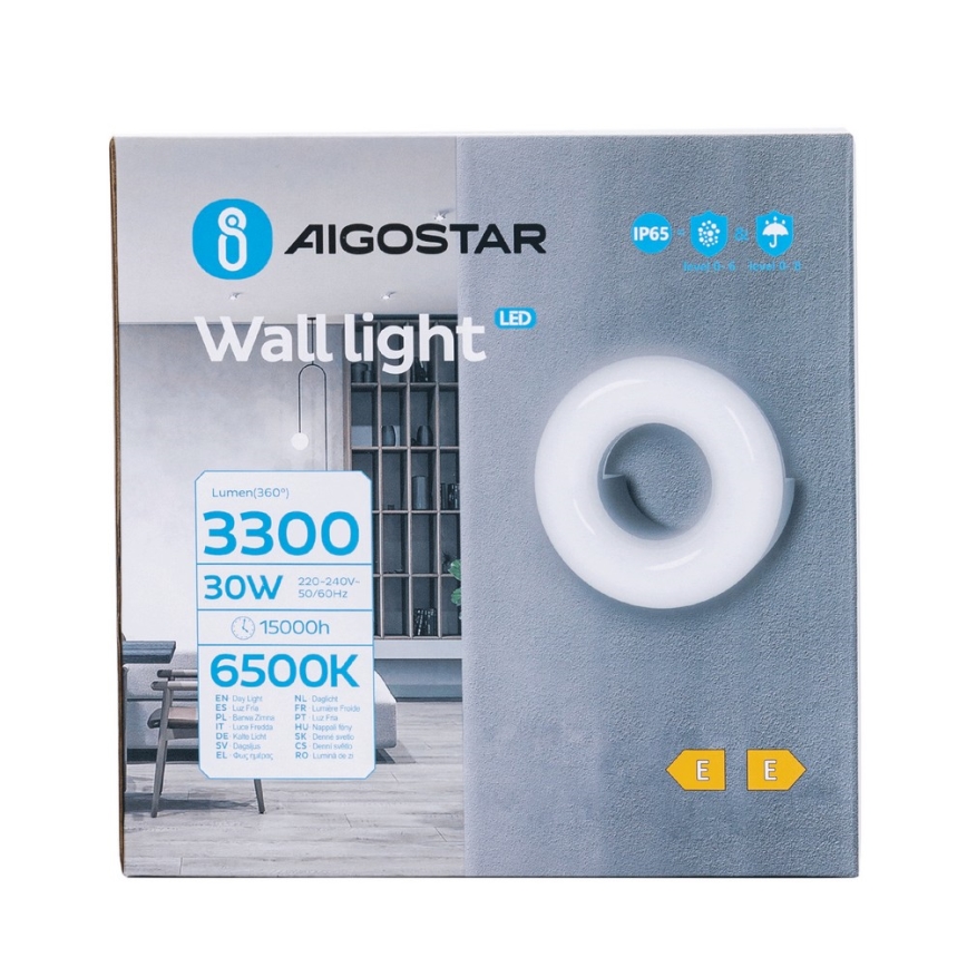 Aigostar - LED Vanjska zidna svjetiljka LED/30W/230V 6500K IP65 crna