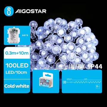 Aigostar - LED Vanjske božićne lampice 100xLED/3xAA/8 funkcija 10,3 m IP44 hladna bijela