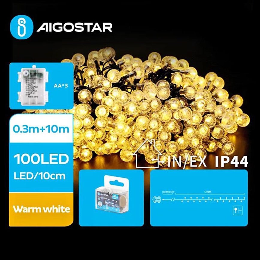 Aigostar - LED Vanjske božićne lampice 100xLED/3xAA/8 funkcija 10,3 m IP44 topla bijela