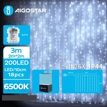 Aigostar - LED Vanjske božićne lampice 200xLED/8 funkcija 3xAA 5x2m IP44 hladna bijela