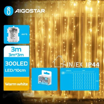 Aigostar - LED Vanjske božićne lampice 300xLED/8 funkcija 3xAA 6x2m IP44 topla bijela