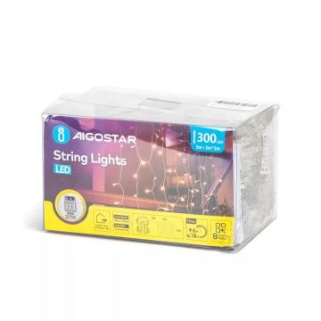 Aigostar - LED Vanjske božićne lampice 300xLED/8 funkcija 3xAA 6x2m IP44 topla bijela