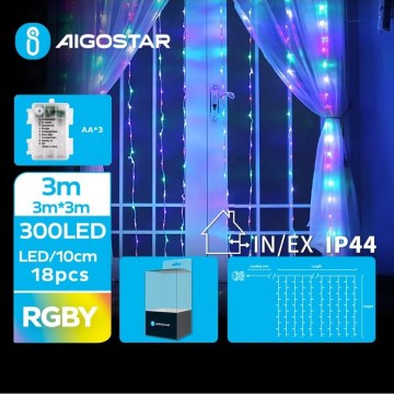 Aigostar - LED Vanjske božićne lampice 300xLED/8 funkcija 3xAA 6x3m IP44 multicolor