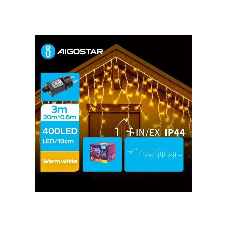 Aigostar - LED Vanjske božićne lampice 400xLED/8 funkcija 23x0,6m IP44 topla bijela