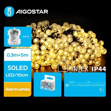 Aigostar - LED Vanjske božićne lampice 50xLED/3xAA/8 funkcija 5,3 m IP44 topla bijela