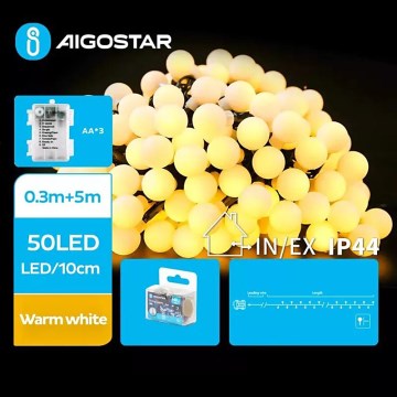 Aigostar - LED Vanjske božićne lampice 50xLED/3xAA/8 funkcija 5,3 m IP44 topla bijela