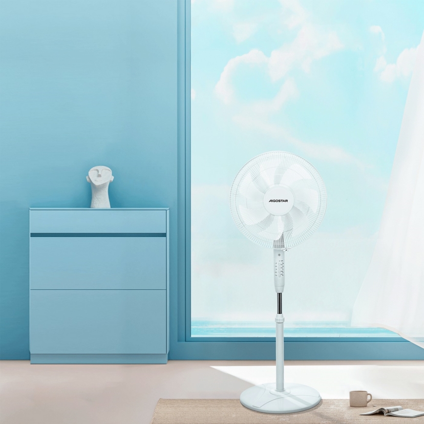 Aigostar - Podni ventilator 60W/230V bijela + daljinski upravljač