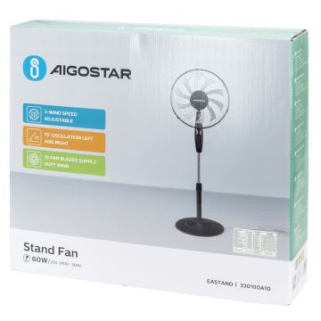 Aigostar - Podni ventilator 60W/230V crna