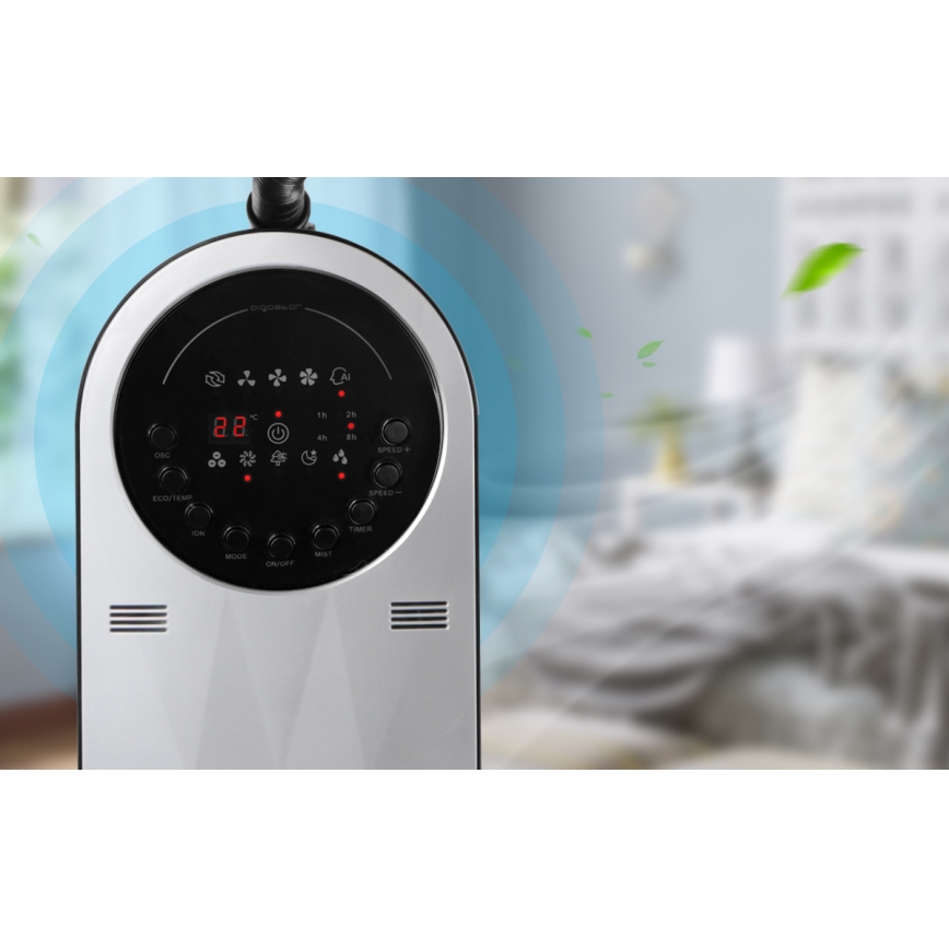 Aigostar - Podni ventilator s efektom maglice 95W/230V crna/siva + daljinski upravljač