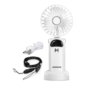 Aigostar - Punjivi ručni ventilator 4W/5V 1200mAh bijela