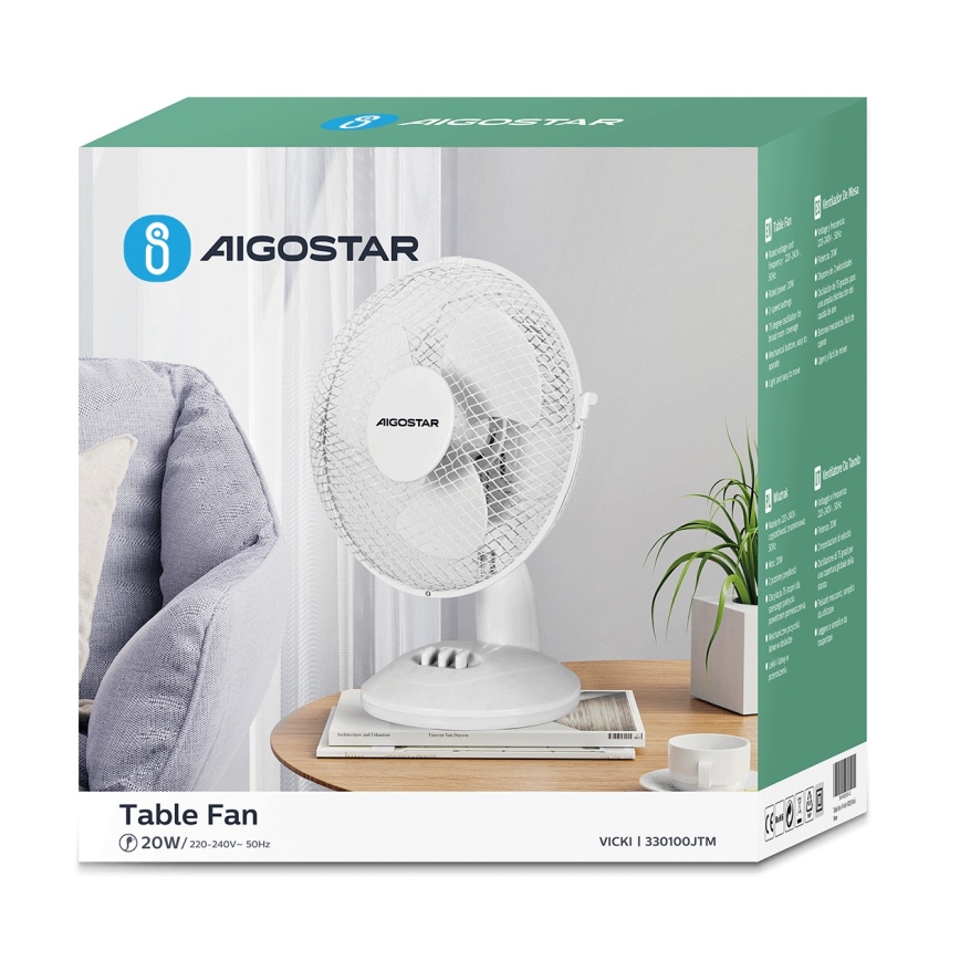 Aigostar - Stolni ventilator 20W/230V bijela