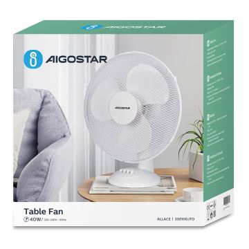 Aigostar - Stolni ventilator 40W/230V bijela