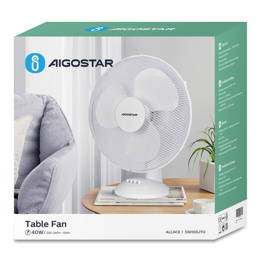 Aigostar - Stolni ventilator 40W/230V bijela