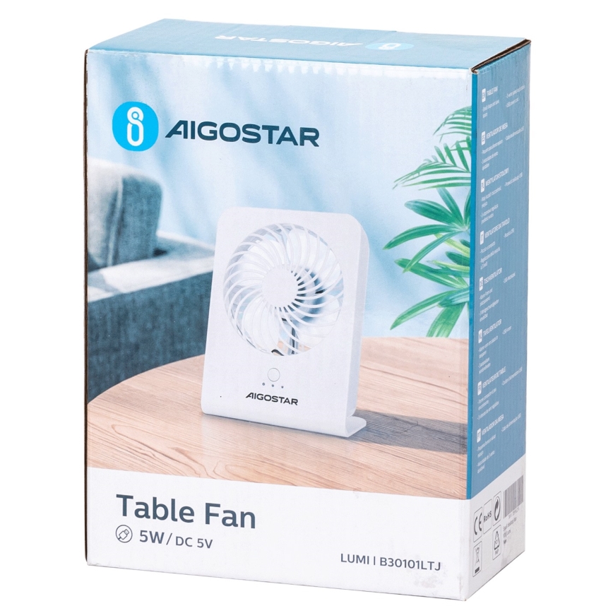 Aigostar - Stolni ventilator 5W/5V bijela