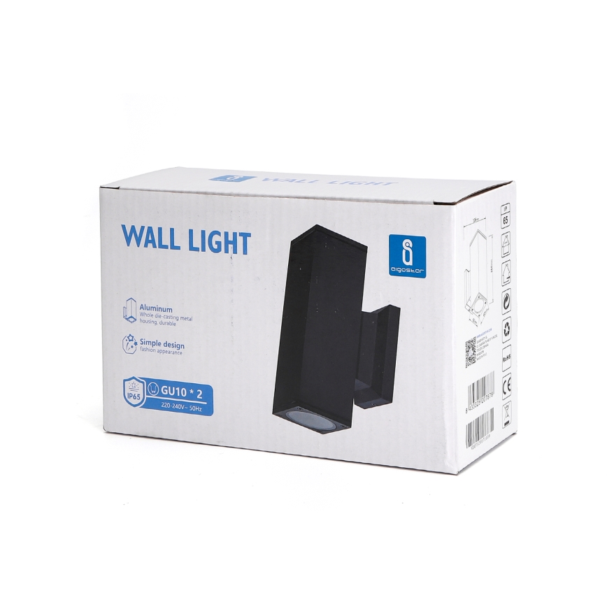 Aigostar - Vanjska zidna svjetiljka 2xGU10/230V crna IP65 uglast