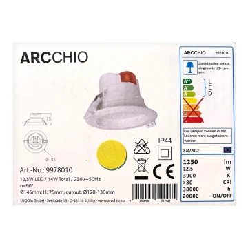 Arcchio - LED Ugradbena svjetiljka za kupaonicu ARIAN LED/12,5W/230V IP44