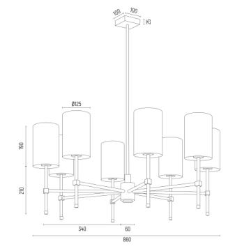 Argon 5052 - Viseći luster ABRUZZO 8xE14/7W/230V mesing/crna