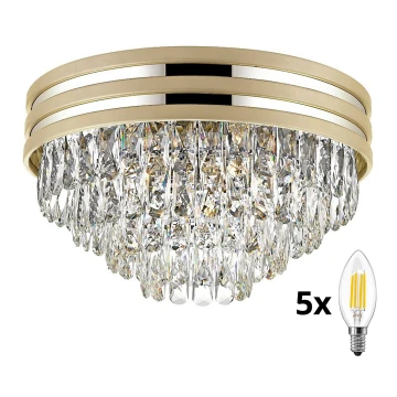Brilagi - LED Kristalna stropna svjetiljka VELURE 5xE14/40W/230V zlatna