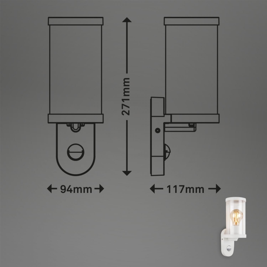 Briloner 3628-016 - Vanjska zidna svjetiljka sa senzorom 1xE27/12W/230V IP44 bijela