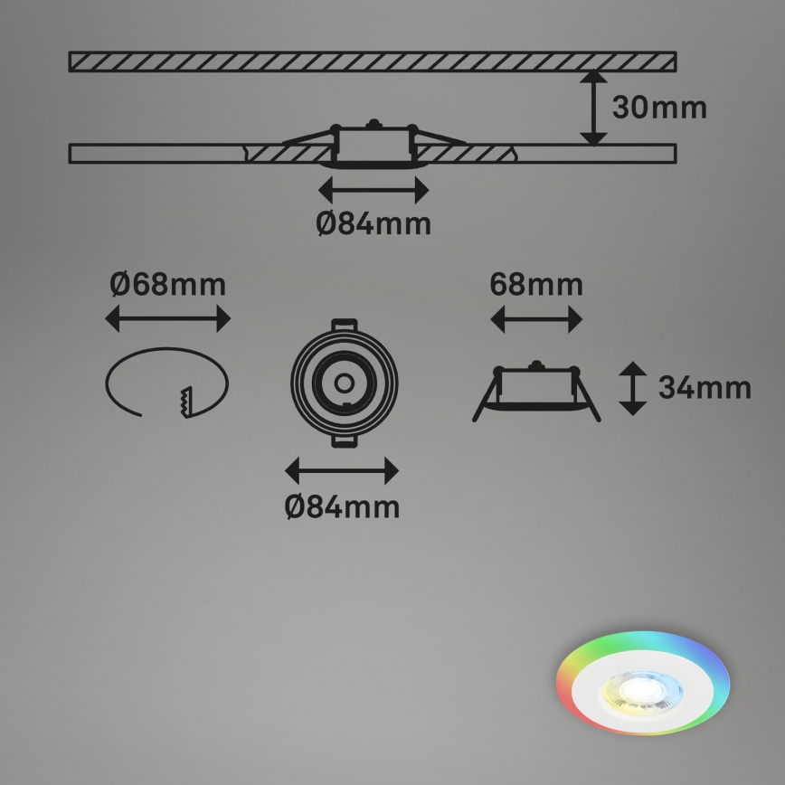 Briloner - SET 3x LED RGBW Prigušiva ugradbena svjetiljka za kupaonicu LED/5W/230V 3000-6500K IP44 + daljinski upravljač