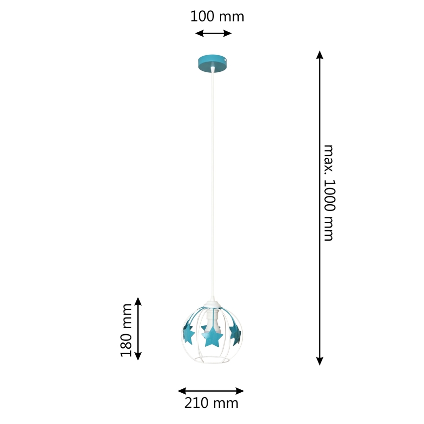 Dječji luster na sajli STARS 1xE27/15W/230V tirkizna/bijela