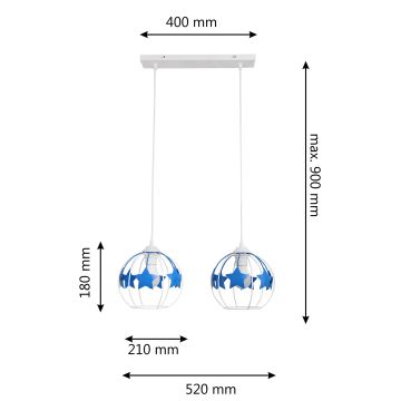 Dječji luster na sajli STARS 2xE27/15W/230V plava/bijela