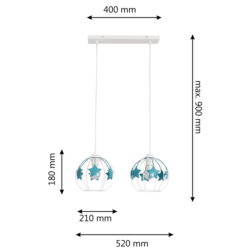 Dječji luster na sajli STARS 2xE27/15W/230V tirkizna/bijela