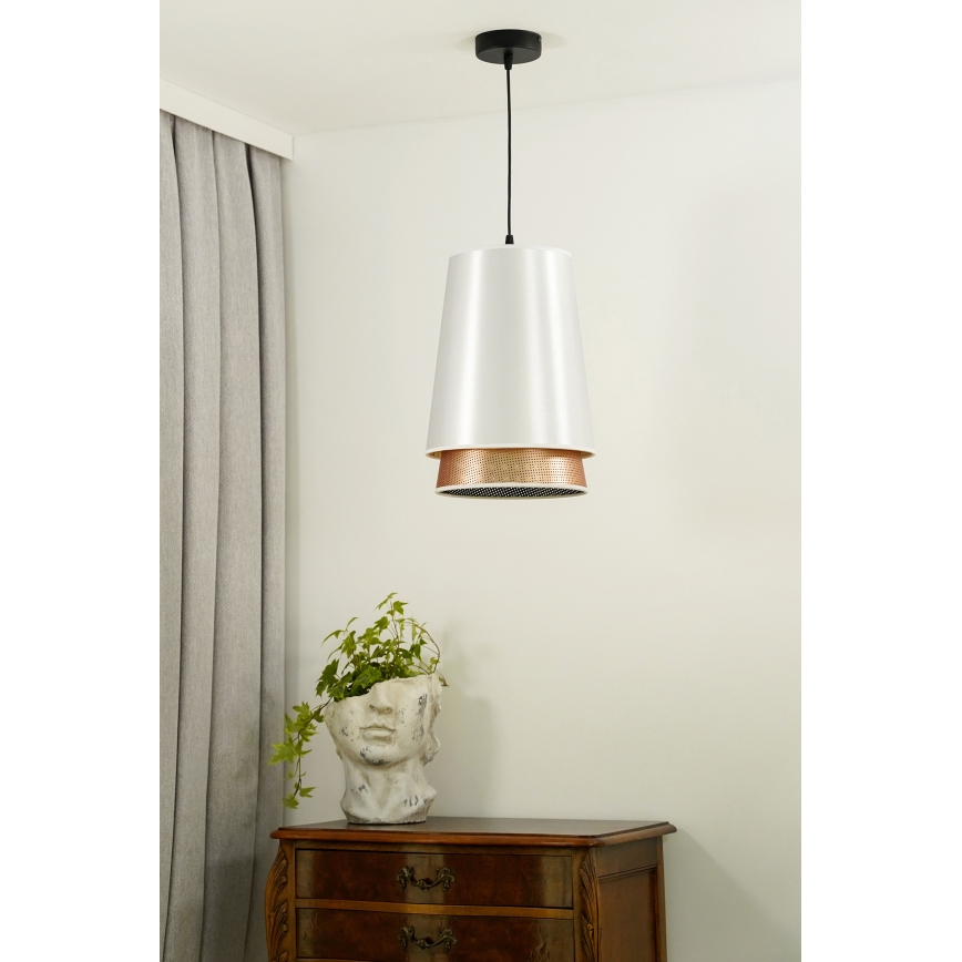 Duolla - Luster na sajli BELL SHINY 1xE27/15W/230V bijela/bakrena