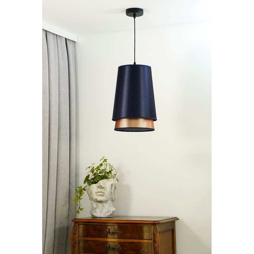 Duolla - Luster na sajli BELL SHINY 1xE27/15W/230V plava/bakrena