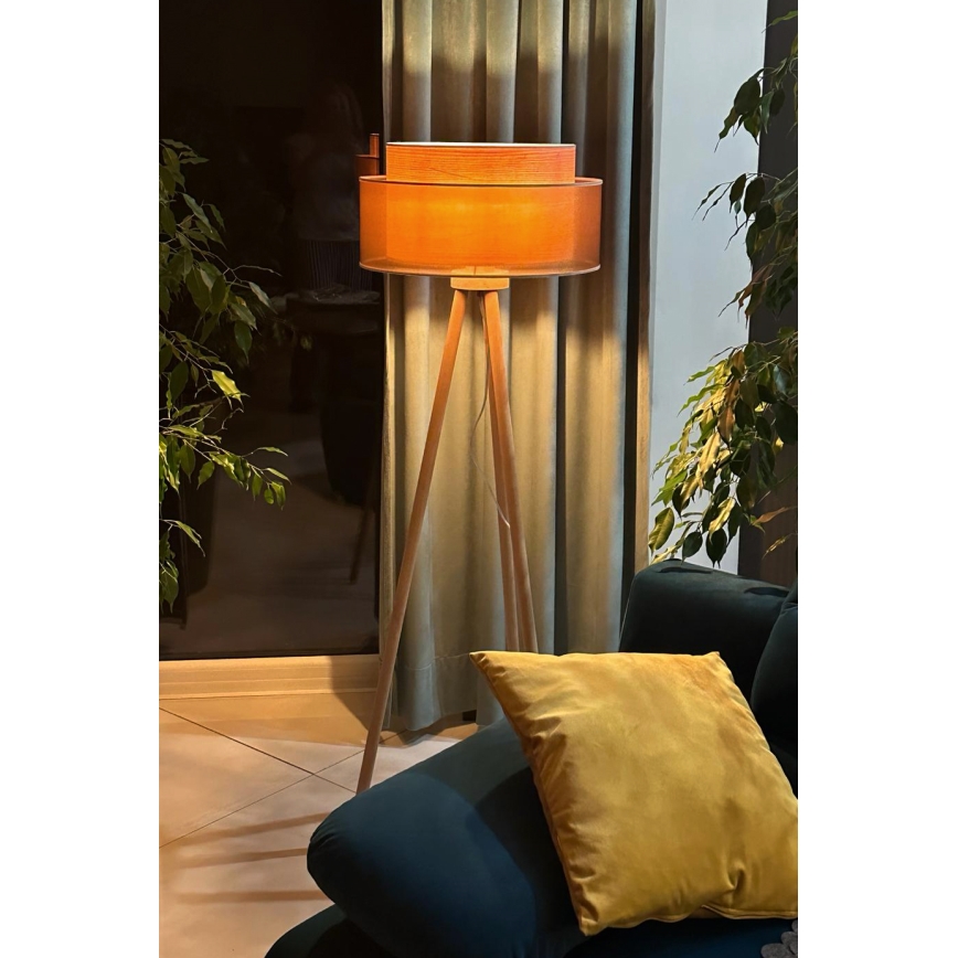 Duolla - Podna lampa WOOD BOHO 1xE27/15W/230V bakrena/smeđa/bež