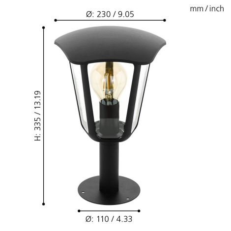 Eglo - Vanjska lampa 1xE27/60W/230V IP4visina 335 crna
