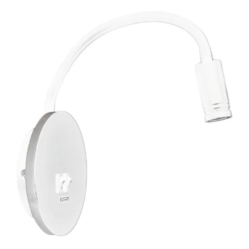 Fleksibilna zidna lampica s USB portom BASE 1xLED/8W+1xLED/2W/230V bijela/srebrna