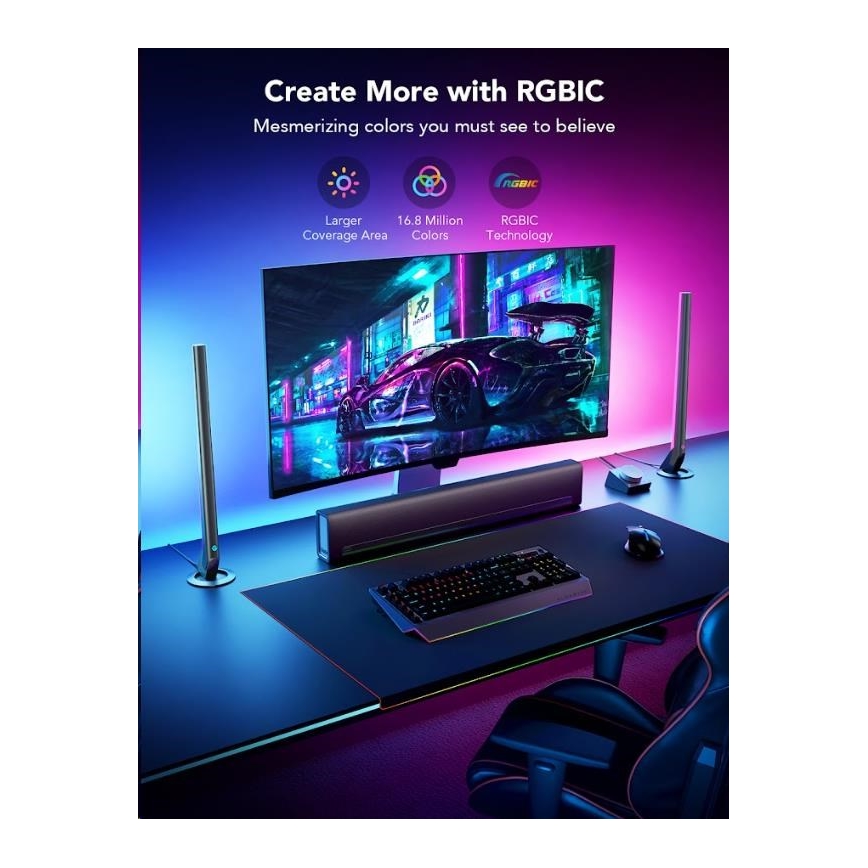 Govee - SET 2x Smart Gaming Wi-Fi LED RGBIC Paneli + Smart Dual + daljinski upravljač