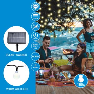 Grundig - LED Solarni lanac 100xLED/8 funkcija 16,85m topla bijela