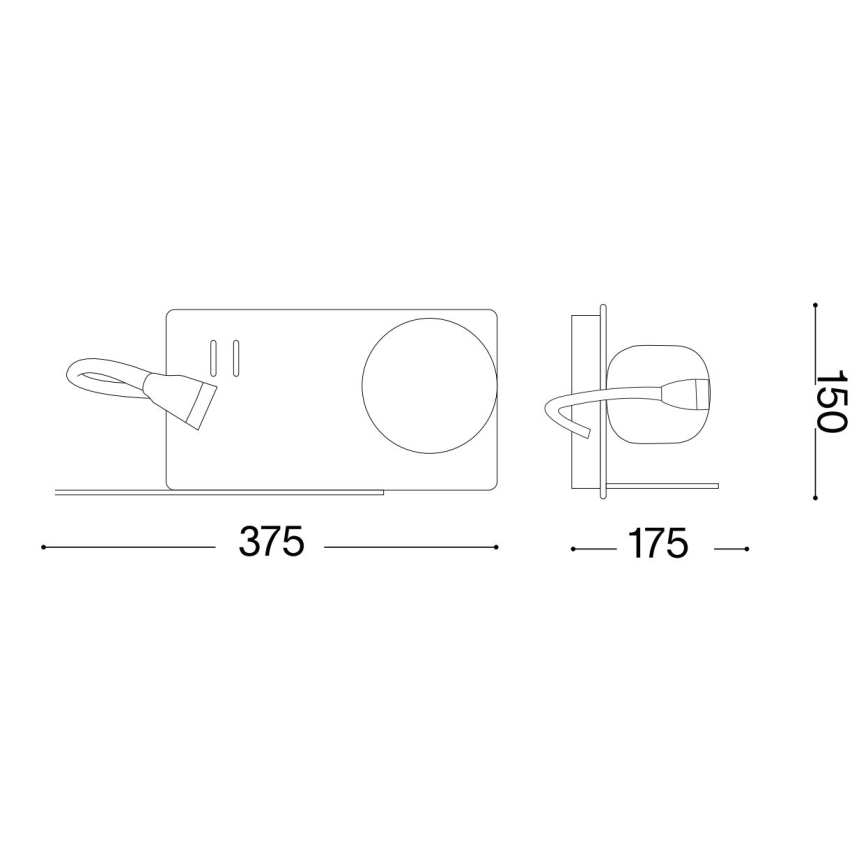 Ideal Lux - LED Zidna svjetiljka s fleksibilnom lampicom BOOK 1xG9/28W + LED/3W/230V USB crna