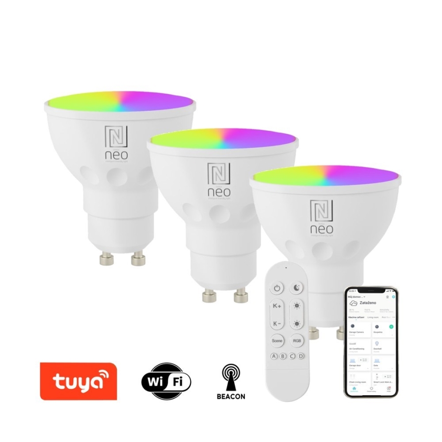 Immax NEO 07724CDO - SET 3x LED RGB+CCT Prigušiva žarulja GU10/6W/230V 2700-6500K Wi-Fi Tuya + daljinski upravljač