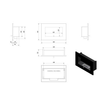 Kratki - Ugradbeni BIO kamin 40x60 cm 2kW crna