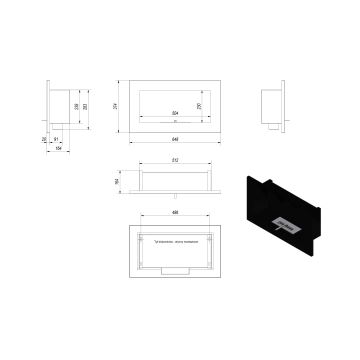 Kratki - Ugradbeni BIO kamin 37,4x64,8 cm 1kW crna