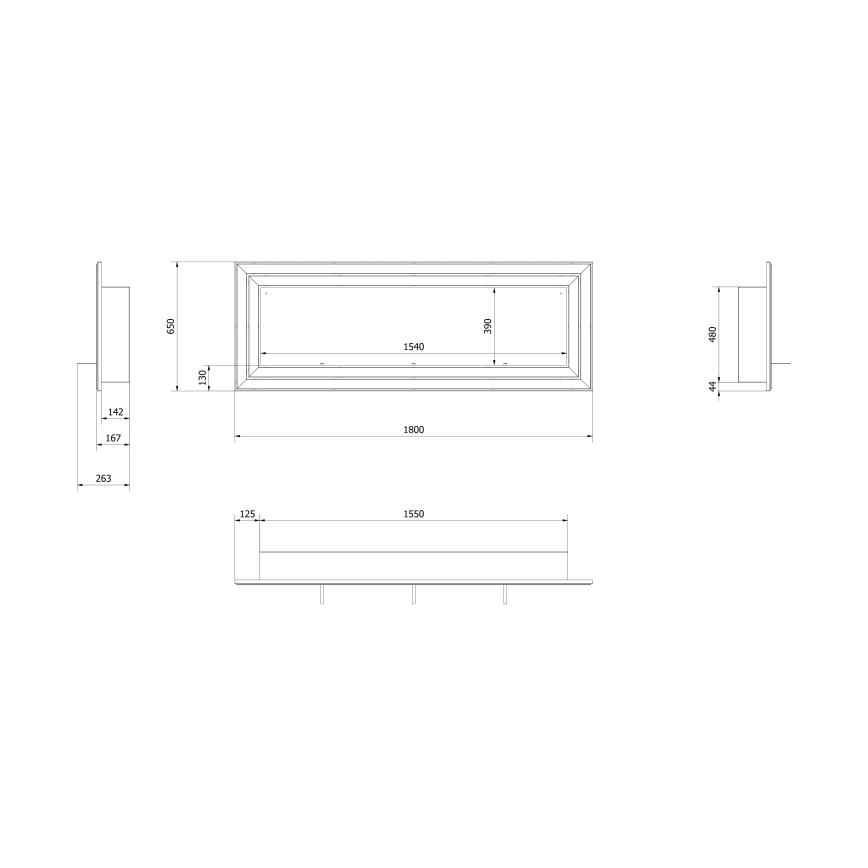 Kratki - Ugradbeni BIO kamin 65x180 cm 3x2,5kW krom